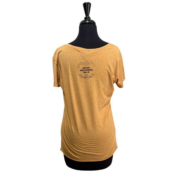 Harley-Davidson Badlands Wall SD Tee Mustard L Cropped Raw Edge EUC - Picture 4 of 7